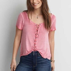 American Eagle Lace Up Tee